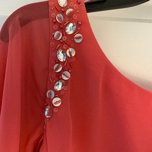 SLNY; size 14; Coral; Tiered Cocktail Dress